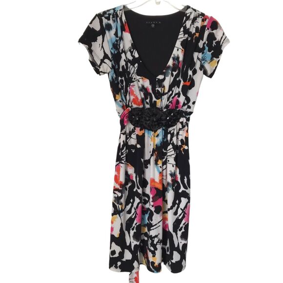 Tiana B Womens Dress Size S Multicolor Geometric Short Sleeve Tie V-neck - Picture 1 of 9